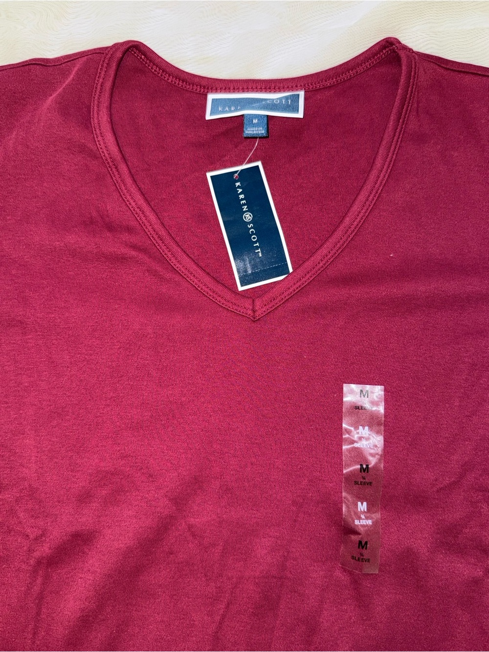Karen Scott V-Neck Long Sleeve Top in Berry - Picture 2 of 5